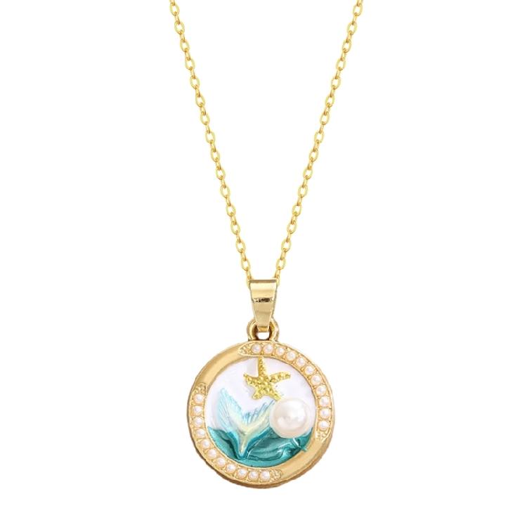 Elegant Oil Painting Bivalve Charm Necklace 10 Multicolored Artistic Designs Thin Metal Mixture Fashion Addition