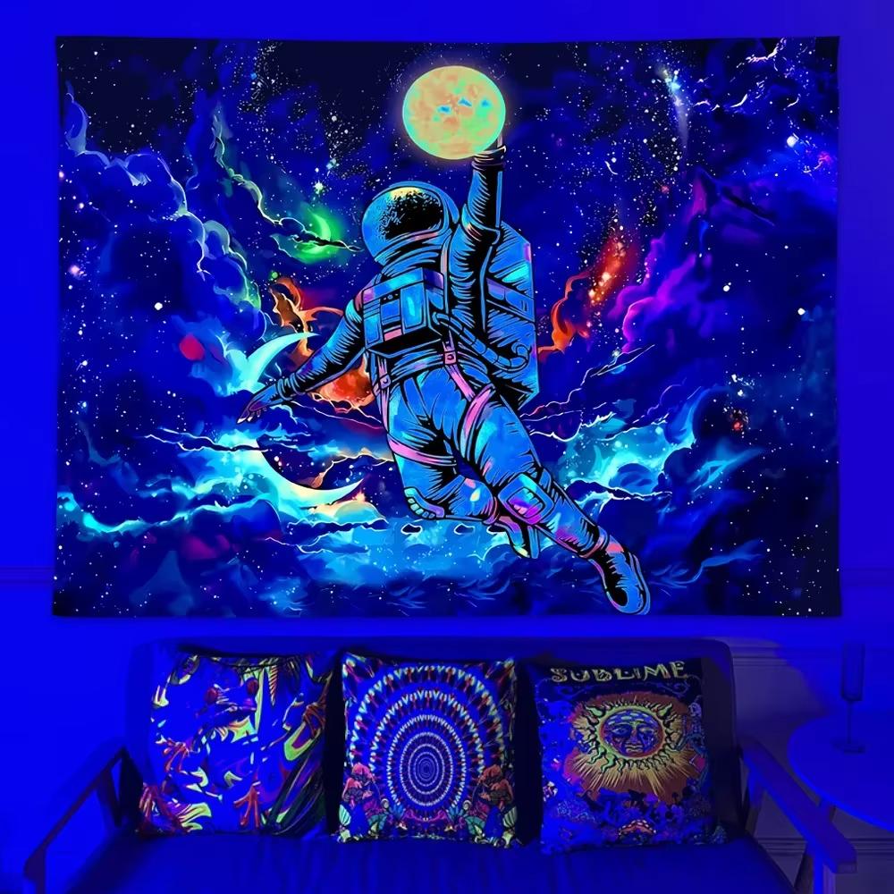VIKAMA Tapisserie Astronaute Psychédélique Ciel Étoilé Nébuleuse Design Donut Néon Salle de Jeu Bohème Décoration Intérieure Dortoir Salon