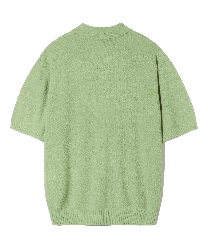 TRILLION Washable Boucle Collar Short Sleeve Knit (Light Green)