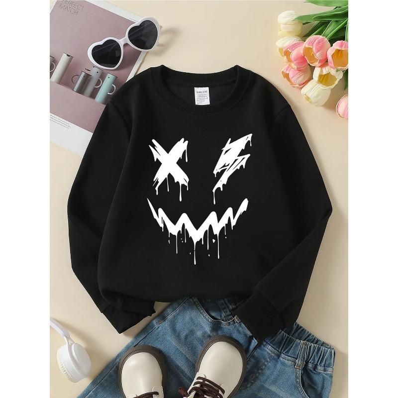 European sizes Kids' Round-Neck Hoodie | Dripping White Face With X Eyes, , Sportswear and Casual Wear, Soft and Comfortable, Playful Design