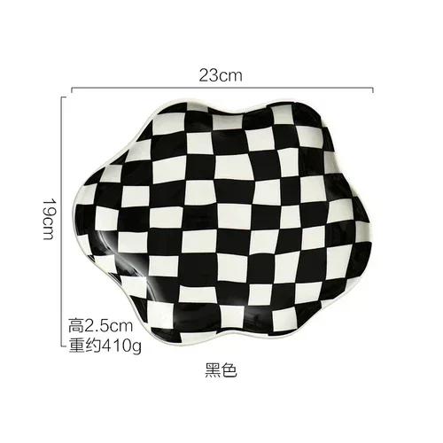 

Ceramic Tray Checkerboard Jewelry Storage Plate Ring Earing Dessert Plate Home Decoration Retro Desk Organizer Kitchen Tableware