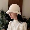 French Hepburn Style Woolen Bucket Hat Women's Autumn and Winter High Quality British Style Retro Top Hat Bow Basin Hat