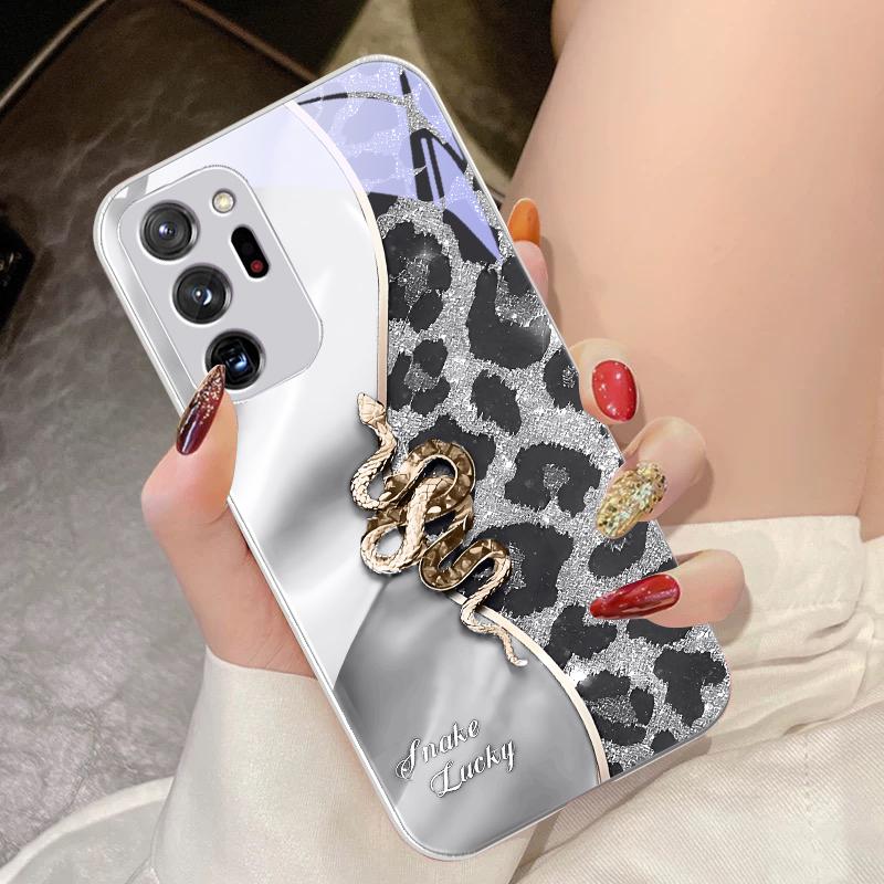 Gefleckte Schlange Rosa Für Samsung Galaxy Note 8 9 10 PRO 20 Ultra A01 02 03 Core 04E 4G 12 13 5G Gehärtetes Glas Handyhülle