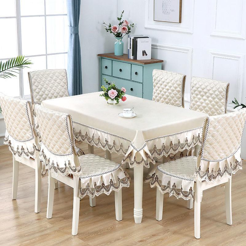 Light Luxury Dining Table Cloth Chair Cover Thickened Cushion European Style Large Flower Table Cloth Wave Lace Chair Cushion