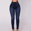 Nasturi cu talie înaltă Decorație modelarea blugilor femeilor buzunare Push Up Fashion Skinny blugi creion la dublu îmbrăcăminte de stradă