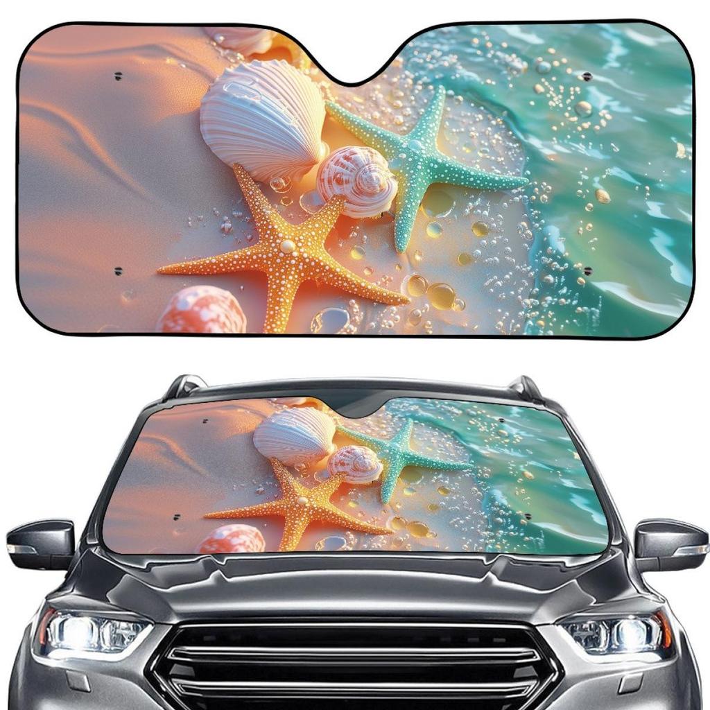 Summer Beach Shell Car Windshield Sunshade - Portable, Thin, No Installation Needed (Order from 1 Piece)