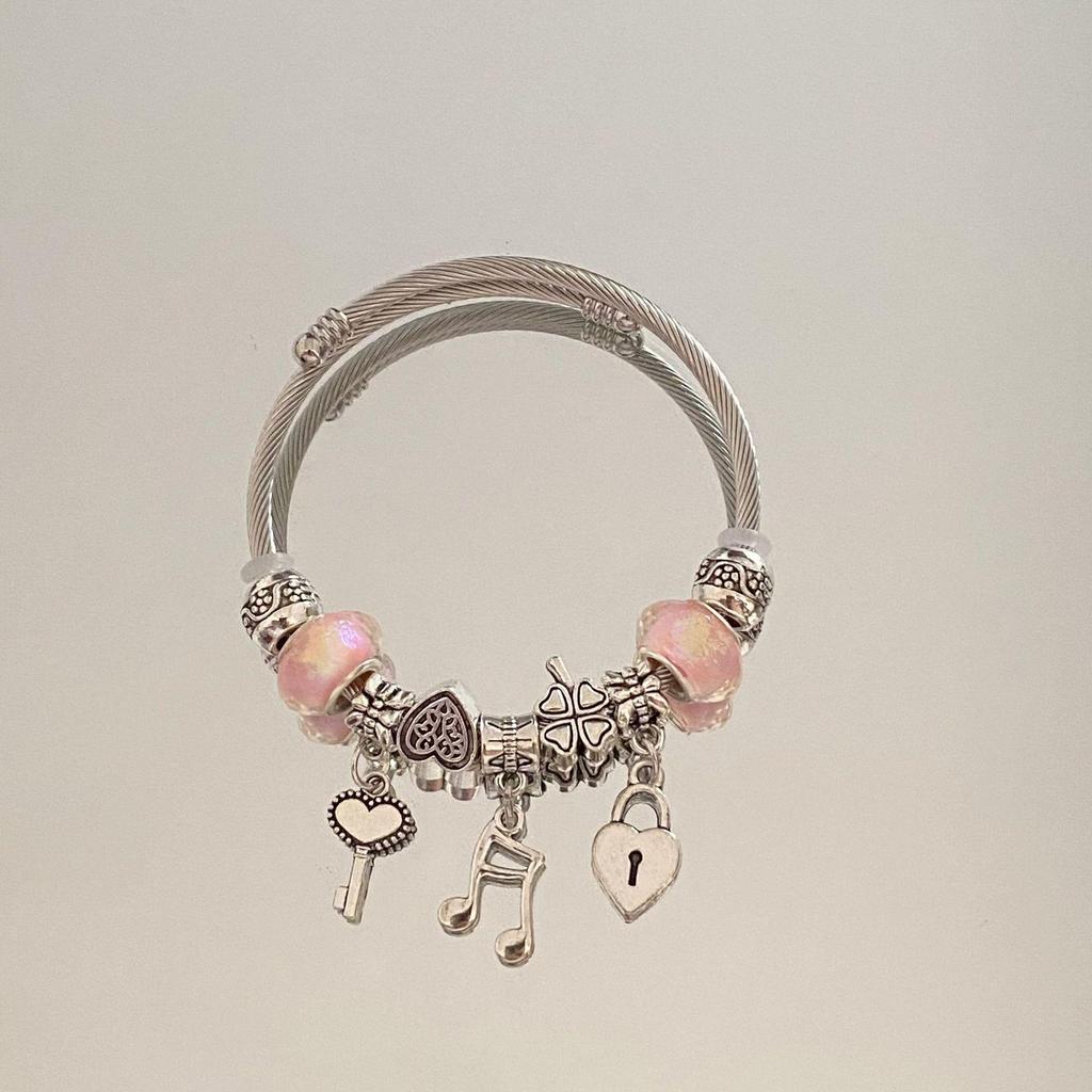 Panjia Dora Women's Stainless Steel Beaded Bracelet - European American Versatile Luxury Jewelry