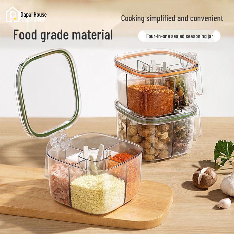 2026 Multi-Compartment Transparent Seasoning Box: Salt, Pepper & MSG Storage Solution