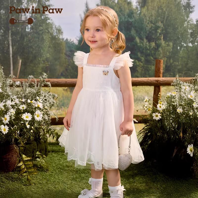 PawinPaw Детское платье-сетка с подтяжками и мультяшным мишкой для девочки 90