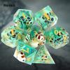 7 Pcs Green Skull Resin Golden Number Sharp Edge Dice Polyhedral Dice Suitable for Role-Playing RPG  Board Game Card Game