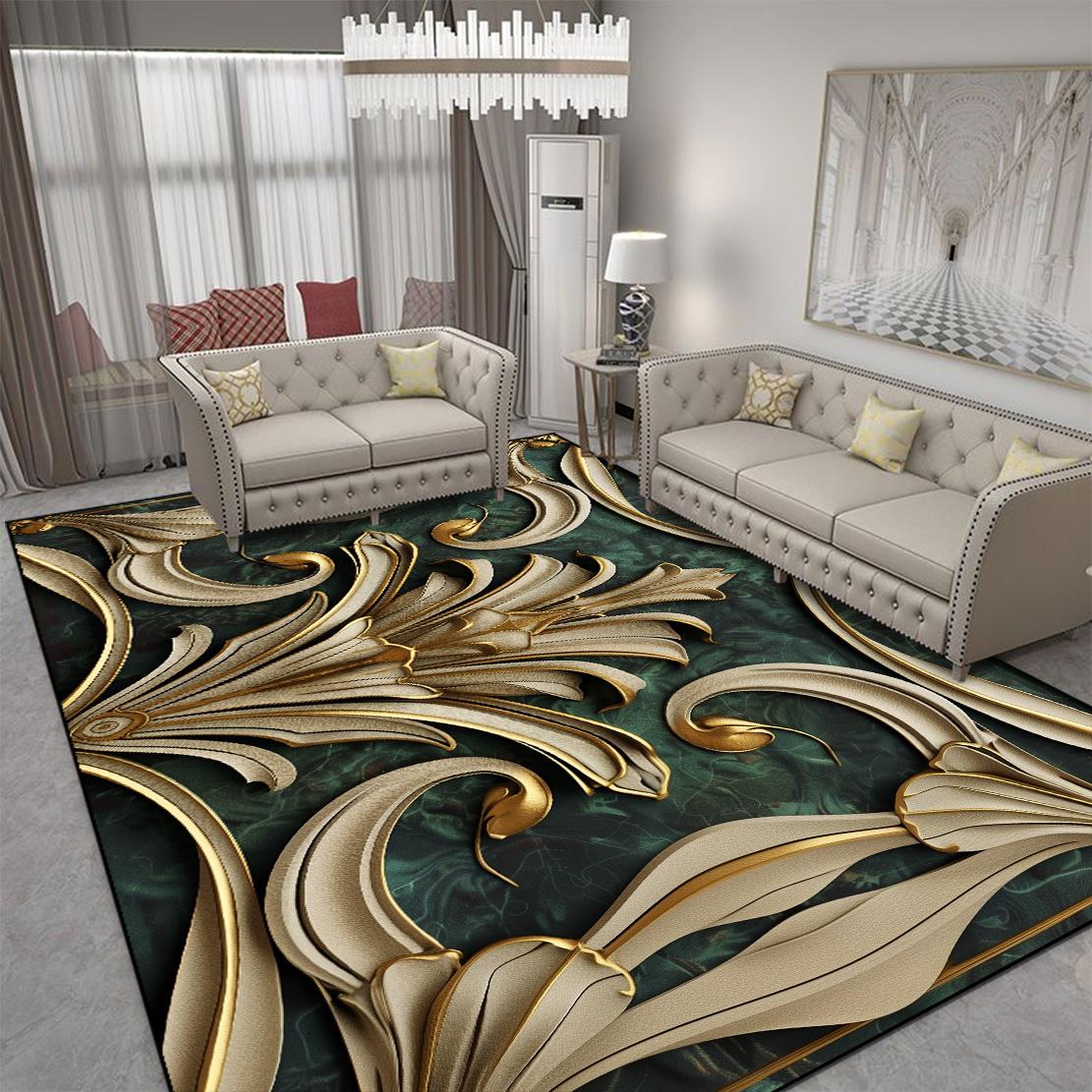 

Роскошный золотой ковер с цветочным узором для гостиной, передовая европейская декорация, прикроватный коврик для спальни, моющийся коврик для журнальных столиков 60*90cm