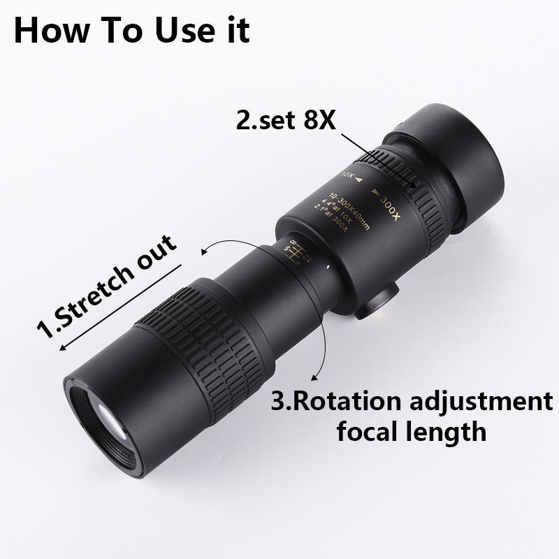 Zoom 10-300x40 Retractable Monocular Telescope for Mobile Photography and Shooting - Ideal Men's Gift