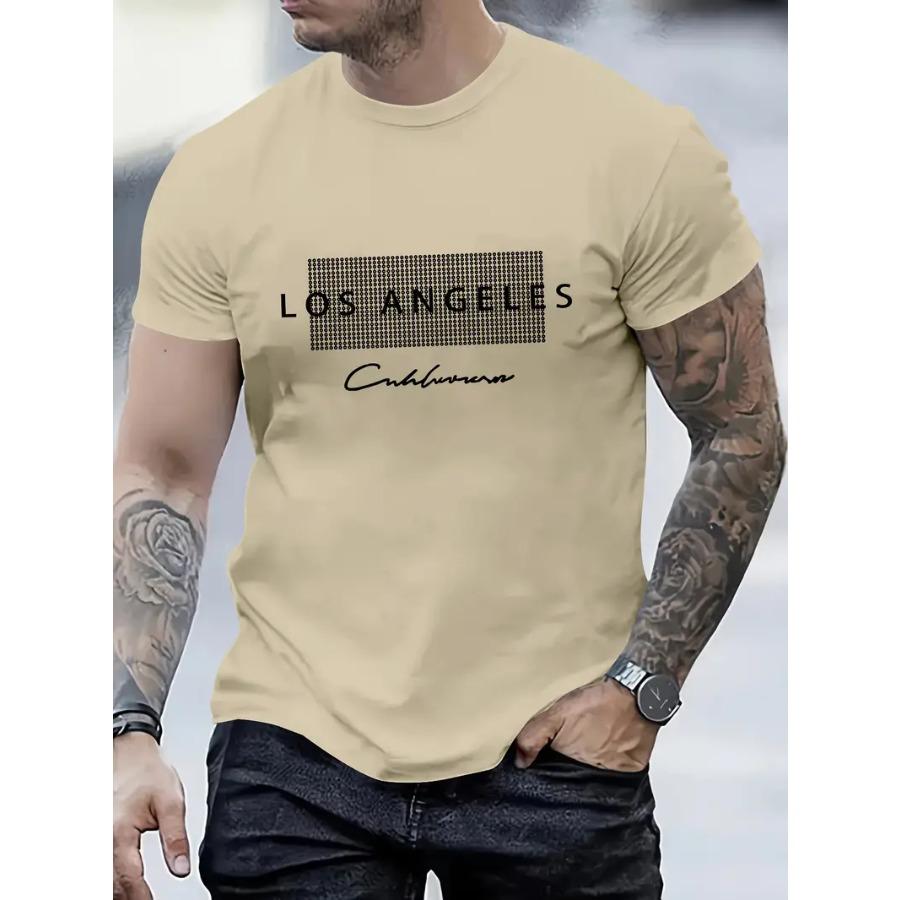 Stylish Los Angeles Graphic Print Tee Shirt Comfortable Soft, Breathable, Casual Short Sleeve T-Shirt For Summer, Perfect For Men's Everyday Wear