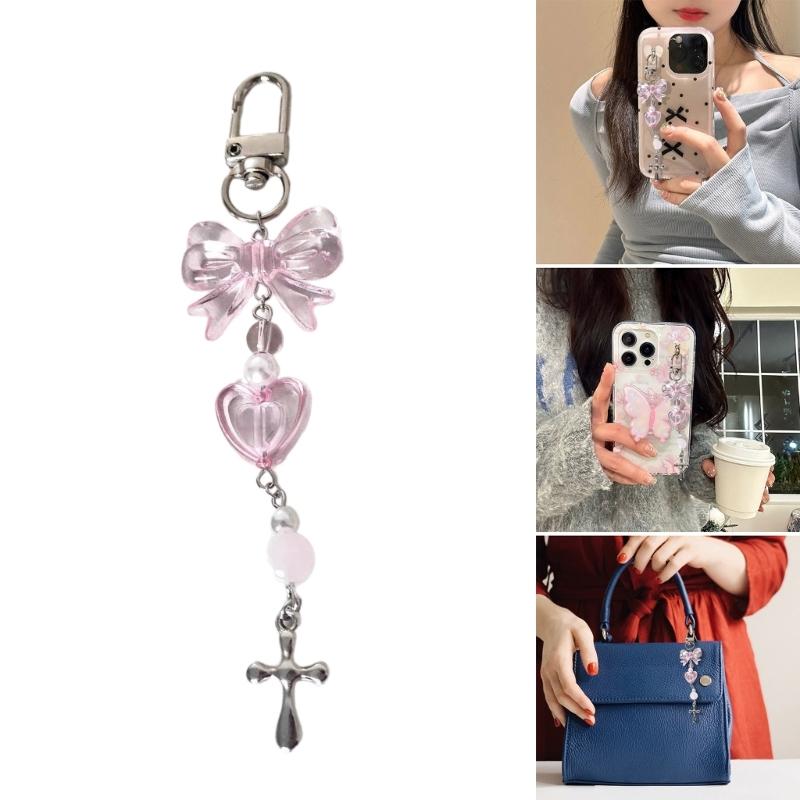 Portachiavi con Perline in Lega Acrilica Elegante Ciondolo per Telefono per Donne Ragazze Portachiavi Elegante Regalo Accessorio alla Moda per Borsa