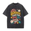 Retro Sunshine Positive Quote Typogr Washed Faded Vintage Short Sleeve Fashion Versatile Daily Tee