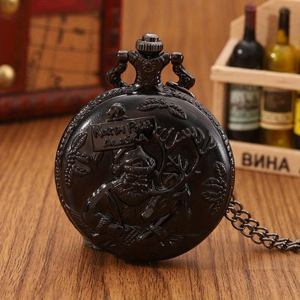 2 pezzi/set, Orologi da tasca da donna, Classico alla moda Babbo Natale Renna Orologio da tasca al quarzo, Collana a catena moda natalizia vintage Orologio da donna.