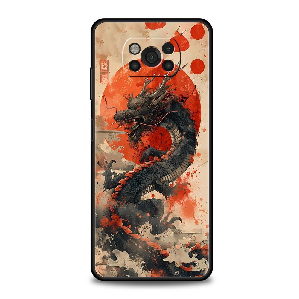 Phone Case For Xiaomi Poco X6 X5 X4 Pro 5G X3 NFC F5 F4 M5 M4 M3 F3 GT C51 C50 C55 Black Cover Illusory Color Chinese Dragon