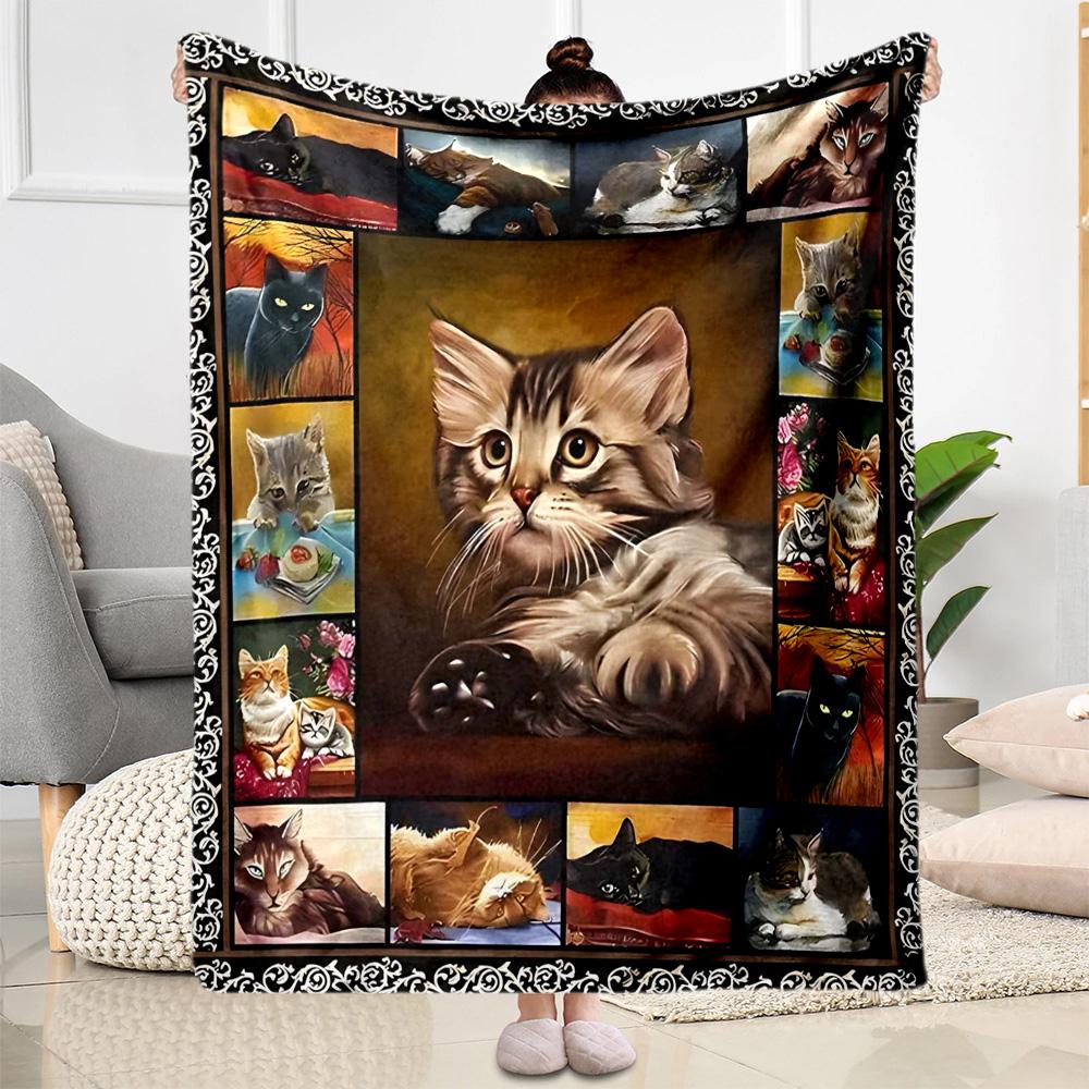 Cats In A Garden Flannel Blanket,Lightweight,Office Blanket,Sofa Blanket,Comfortable Blanket