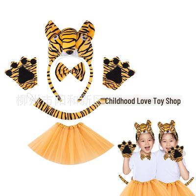 Conjunto de Faixa de Cabeça Fantasia de Tigre - Faixa de Cabelo Animal 3D para Performance de Halloween