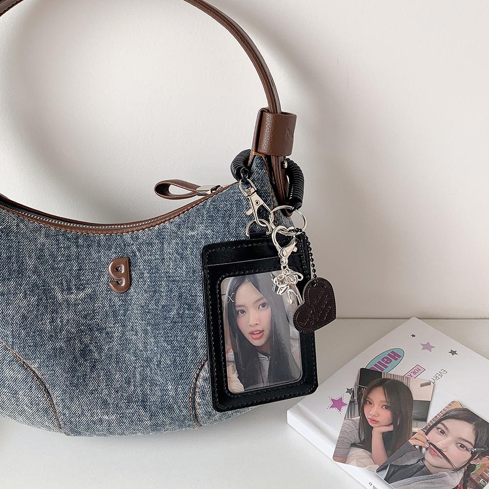 Y2k Black Photocard Holder Keychain Kpop Idol Photo Protector Sleeve Student Id Card Storage Case Student Stationery Supplies