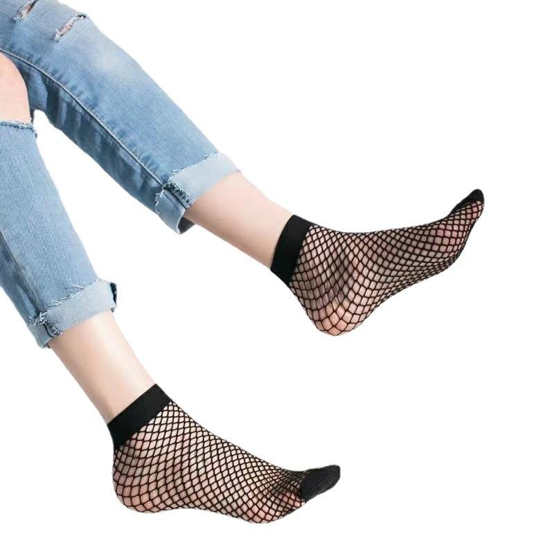 5 Pairs of New Women's Spring and Summer Ultra Thin Sexy Hollow Transparent All Match Grid Short Tube Socks