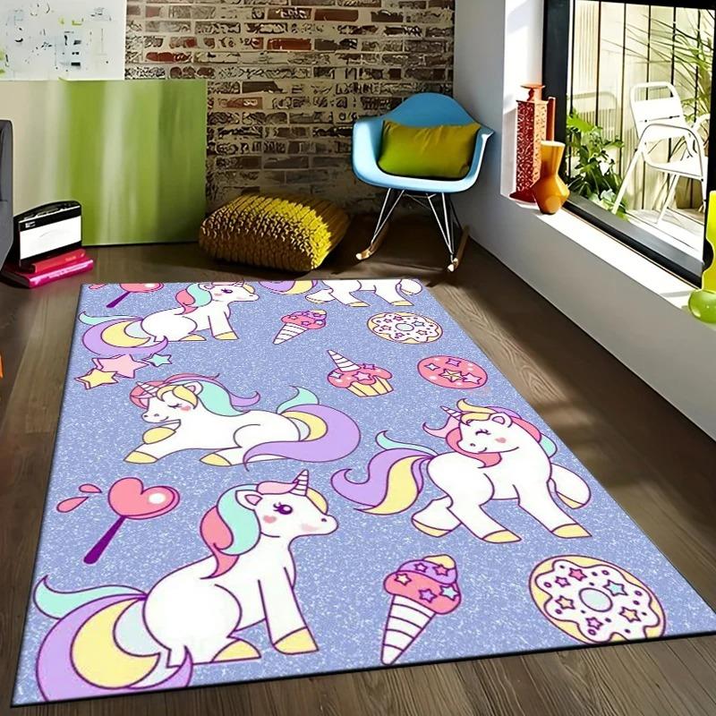 Unicorn Rainbow Carpet Mat Rug Stars Hearts Cartoon Fairy Tale Girls Bedroom Home Decoration Floor Mat Bedroom Decor Home Mat