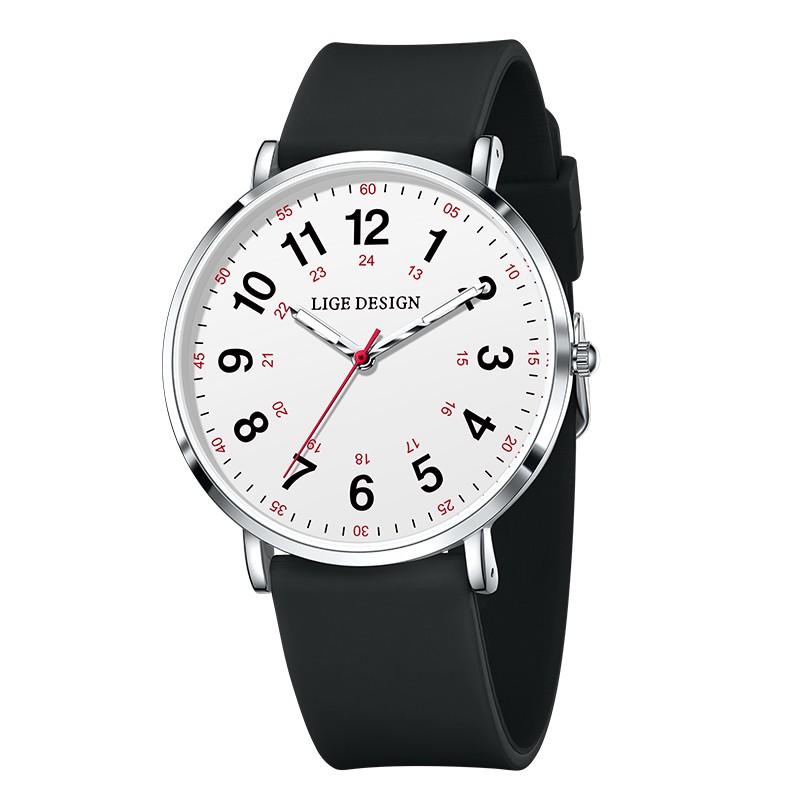 LIGE New Fashion Women's wristwatch Ultra-Thin Quartz Watches for Woman Waterproof Luminous Silicone Ladies Watches Pink Clock