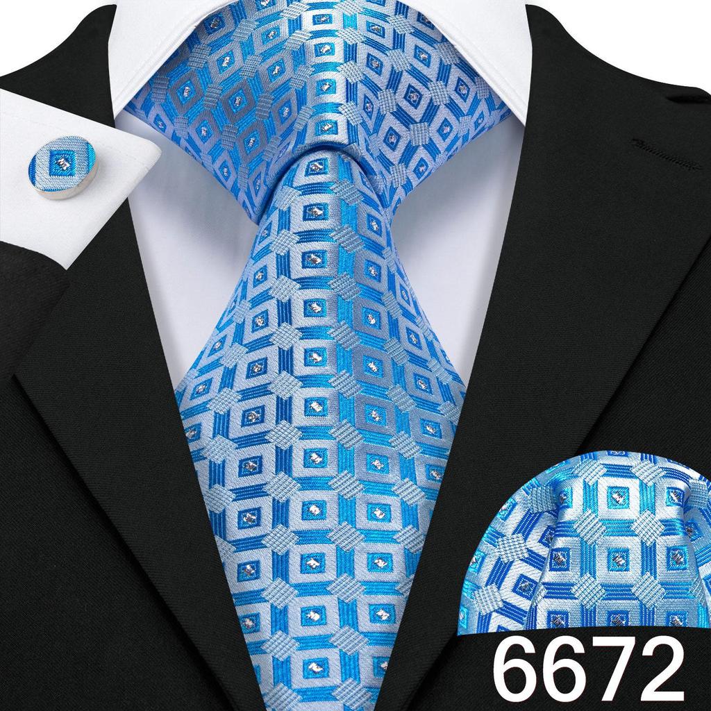 Barry.Wang Necktie Hankerchief Cufflinks Set Violet Paisley Tie Jacquard Woven Wedding