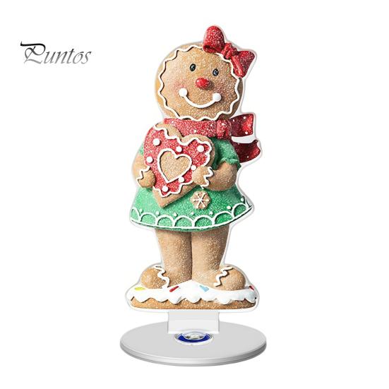Durable Acrylic Holiday Gift Xmas Ornament, 2D Flat Tree Gingerbread Man Ornament with Christmas Desk Accessories Rotatable Base, Table Centerpiece