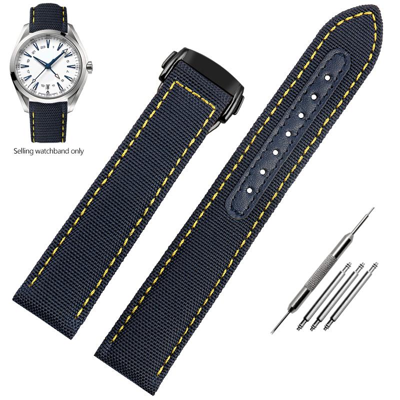 19mm 20mm Woven Canvas Watch Band Strap For Omega Seamaster 300 AT150 Fabric Leather Nylon AQUA TERRA 150 Blue Black Watchband