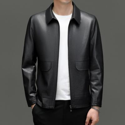 Autumn Genuine Leather Jacket Men's Slim Short Lapel Leather Jacket Young and Middle-aged Men's Motorcycle Leather Jacket