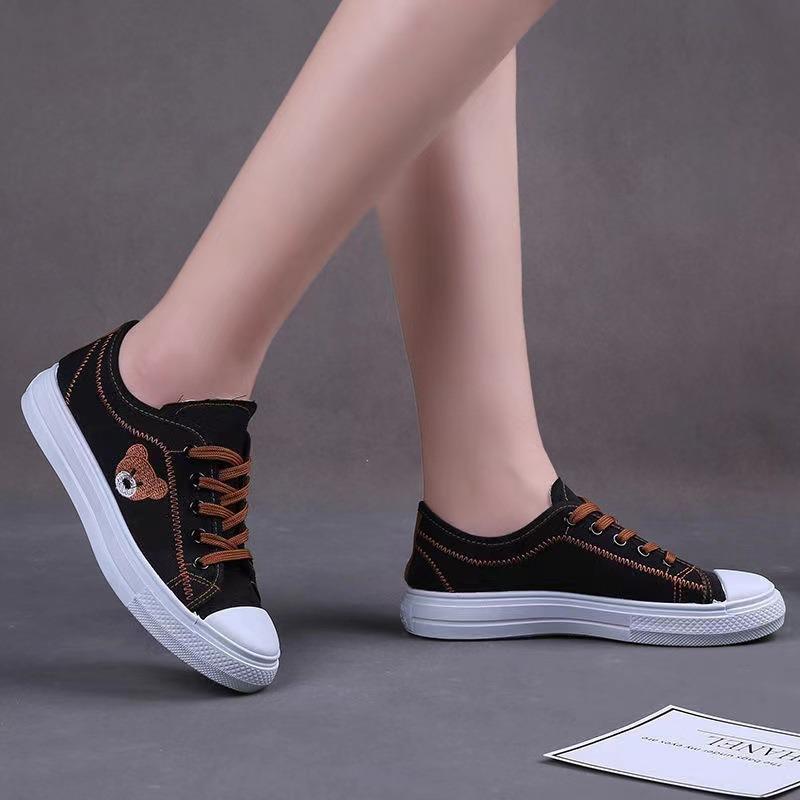 Canvas Shoes Female Student Casual Flat Baseplate Shoes Small Daisy Lace-up Platform Shoes