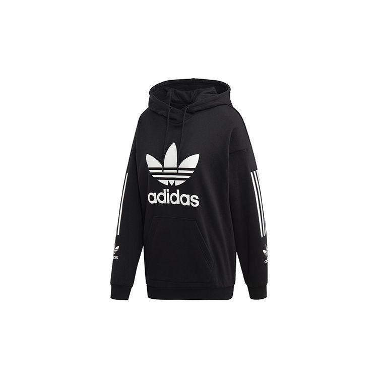 Adidas Originals Трефойл Большой Логотип Печать Повседневная Свободная Толстовка Женские Толстовки Черный FI6346 30