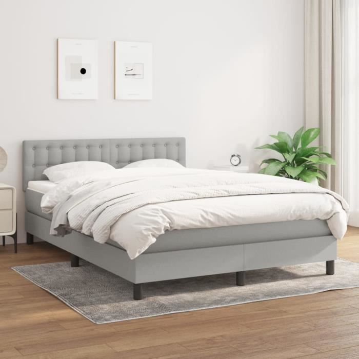 VidaXL Lit à sommier tapissier avec matelas Gris clair 140x190cm Tissu - Modèle 3140369