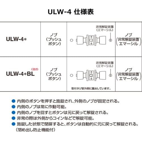 GOAL Bathroom Door Knob, Unilock Cylindrical Lock Replacement, ULW-4E, for Toilets and Baths, 60mm Backset, Door Thickness 27-37mm, Replacement Instru