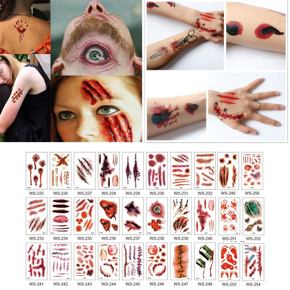 30PCS Temporary Scar Tattoos Stickers Realistic Bloody Wound Scab Horror Body Face Decals Prank Props for Halloween Cosplay