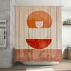 Rustic Modern Shower Curtain With Abstract Circular Design In Beige, Orange, And Red Colors Perfect For Bathroom Decorations.