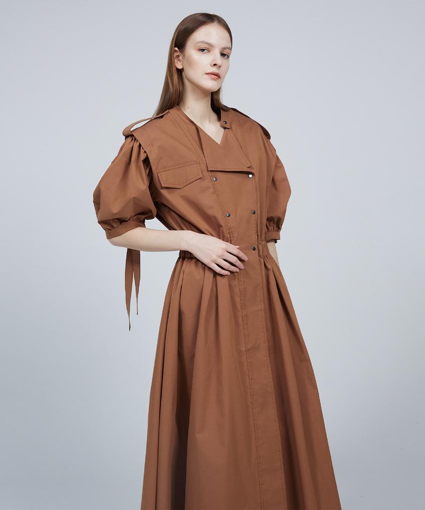 Meuameu Short Puff Sleeve Trench Coat Dress