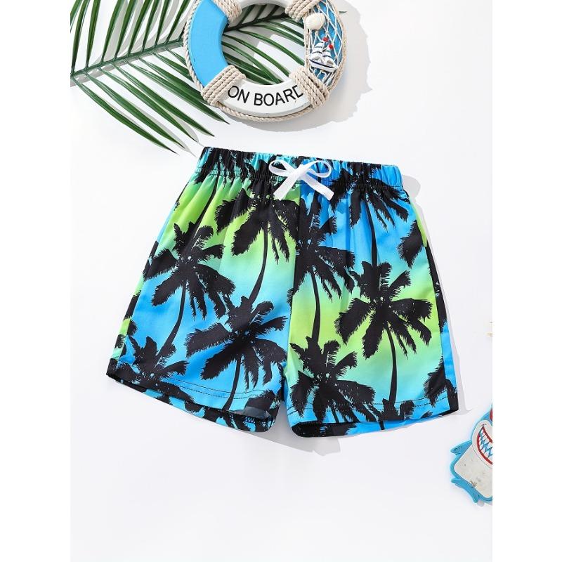 

Hawaiian style beach shorts worn outside casual shorts blue and green gradient coconut tree print shorts 5XL