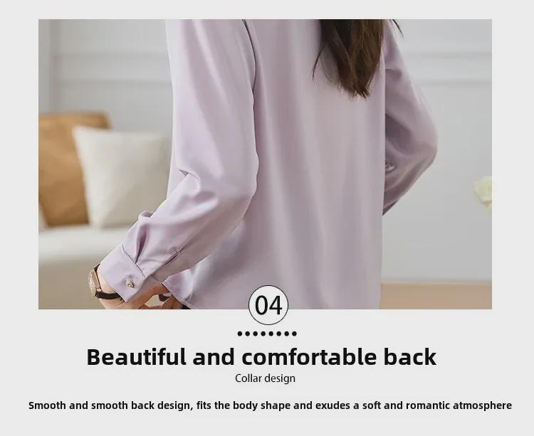 Damen Lila Satin Langarm Designerhemd, Neuer Französischer Stil