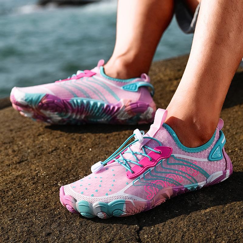 Nový Design Módní Růžové Dámské Vodní Tenisky Unisex Letní Boty do Vody Velikost 35-47 Protiskluzové Boty s Pěti Prsty Bosé Hombre