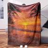 A Sunset On Beach with Palm Trees In Fore.-Themed Blanket - Comfortable Flannel Fabric Hypoallergenic Suitable for All Seasons - I