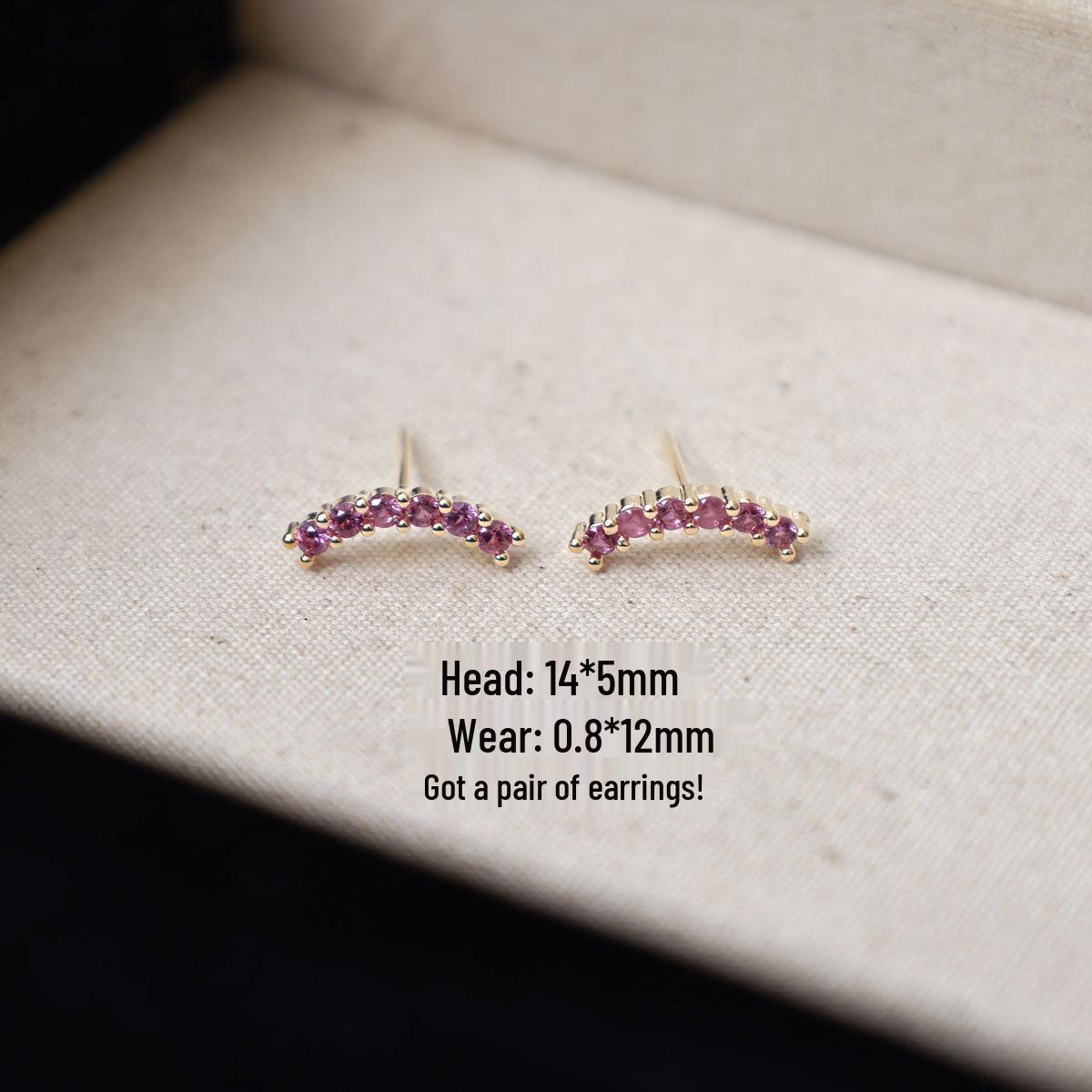Copper-Plated Gold Smile Stud Earrings for Women: 925 Silver Needles with Rhinestones, High-End, Anti-Allergy. 14k Real Gold Plated
