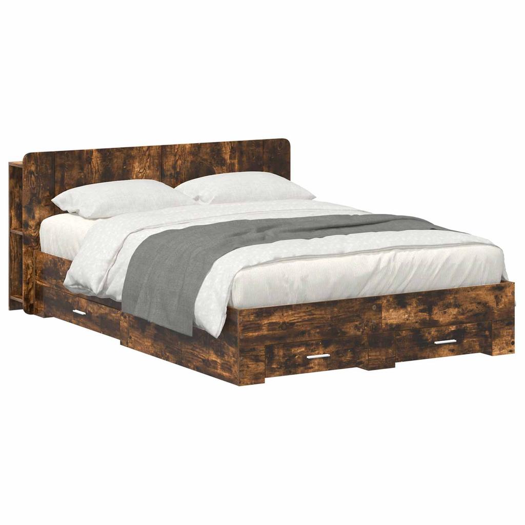 Bed Frame with Storage Space Smoked Oak 150 x 200 cm