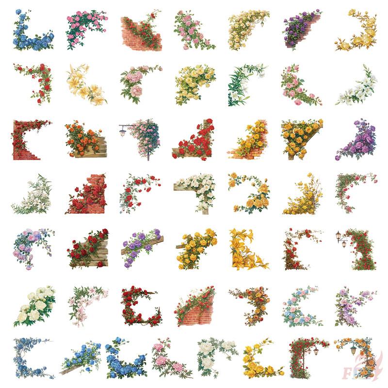

50Pcs/Set Retro Flower Wall Series 01 PET Stickers Waterproof DIY Fashion Doodle Decals Stickers