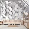 2D  Effect Hexagon Tapestry Minimalist White Geometric Room Background