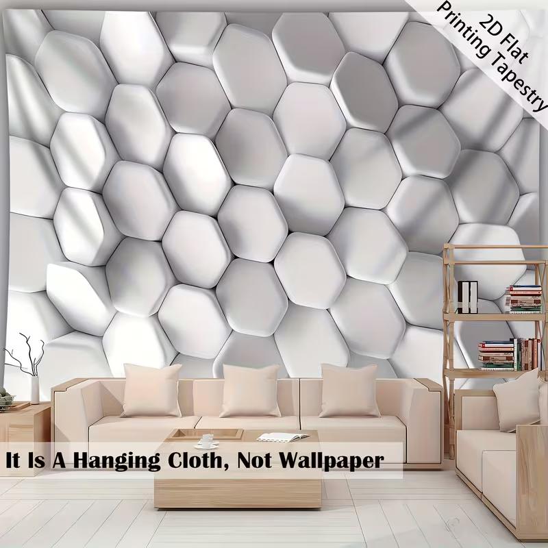 2D Effect Hexagon Tapestry Minimalist White Geometric Room Background