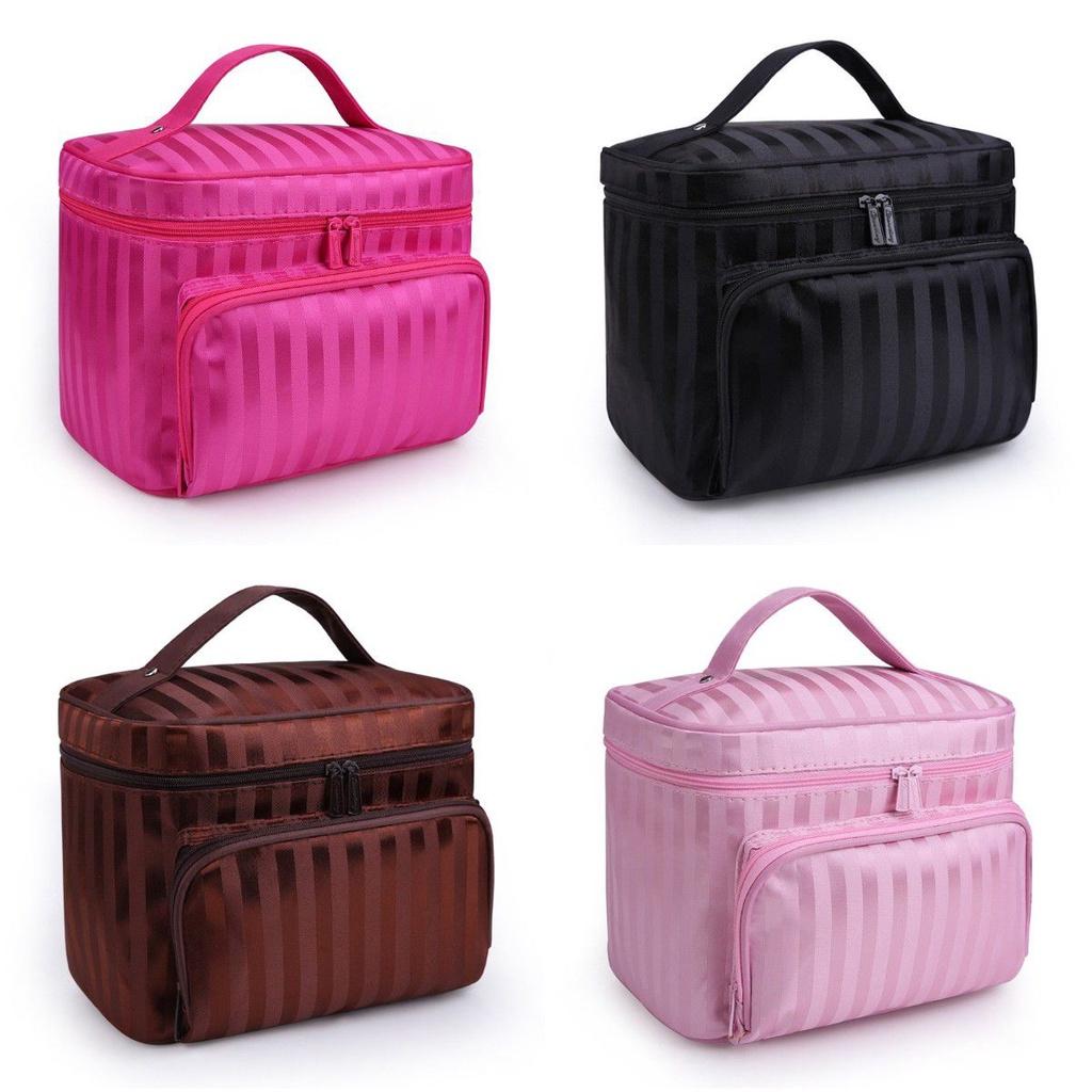 Fashionable Striped Women's Waterproof Cosmetic Bag With High Capacity