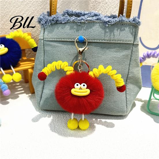 Sausage Mouth Ball with Spring Tentacle Creature Plush Keychain, Cartoon Fuzzy Keyring Pendant, Keychain Decorative for Handbags Purses Backpacks
