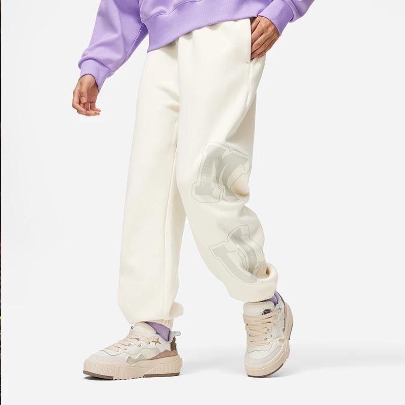 Li Ning Disney Collaboration Series Letter Mid Waist Cuffed Fleece Knit Sports Pants Women Pants Off-White AKLT816-2